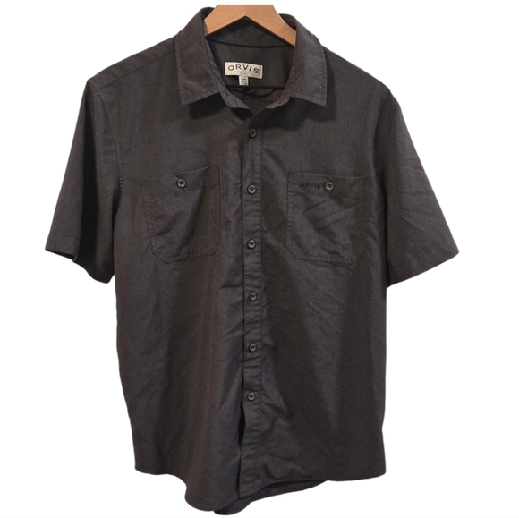 Orvis Short Sleeve Charcoal Gray Button Down Tech Shirt Size Medium - Picture 1 of 7